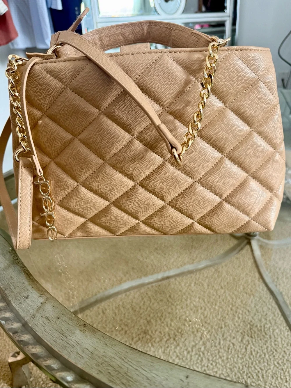 Bebe Quilted Top-Handle Lyla Caviar Shoulder Bag